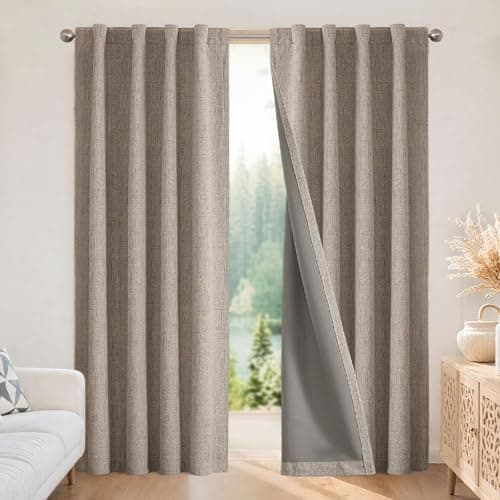 Joydeco Blackout Curtains for Bedroom - 84 Inch Long 100% Light Blocking 2 Panels Set Linen Drapes, Thermal Insulated Room Darkening Curtains, Linen Textured for Living Room, Rod Pocket & Back Tabs - Image 1