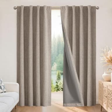 Joydeco Blackout Curtains for Bedroom - 84 Inch Long 100% Light Blocking 2 Panels Set Linen Drapes, Thermal Insulated Room Darkening Curtains, Linen Textured for Living Room, Rod Pocket & Back Tabs - Image 1