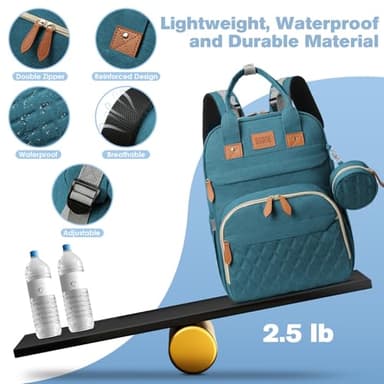 JSTPRO Diaper Bag Backpack, Large Diaper Bag with Changing Station, Baby Bag, New Mom Gifts, Lightweight Waterproof Unisex Diaper Bag with Insulated Pockets and USB Charging Port, Cyan - Image 6