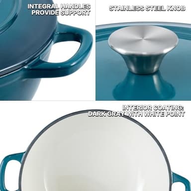 Flavehc Dutch Oven Pot with Lid 4.8 qt Enameled Cast Iron Dutch Oven for Bread Baking DarkCyan - Image 3