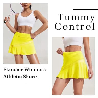 Ekouaer Tennis Skirt for Women Quick Dry Athletic Skorts with Pocket Pleated Golf Pickleball Skort High Waisted Active Cheer Skirts Light Yellow - Image 4