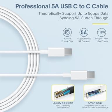 Mac Book Pro Charger - 118W USB C Fast Charger Power Adapter Compatible with MacBook Pro & MacBook Air 13, 14, 15, 16 inch, M1 M2 M3 M4, New ipad Pro and All USB C Device, 6.6ft Charge Cable - Image 6
