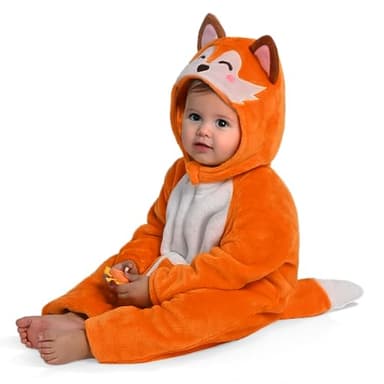 Spooktacular Creations Halloween Baby Fox Pajama, Romper Toddler Animal Costume One-piece Pajama, Zip-up Romper Hooded Jumpsuit Halloween Costume - Image 1