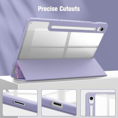 Fintie Hybrid Slim Case for Samsung Galaxy Tab S10 Lite/ S10 FE/ S9 FE 10.9 Inch/Tab S9 11 Inch with S Pen Holder, Shockproof Cover with Clear Transparent Back Shell, Auto Wake/Sleep, Lilac Marble - Image 9