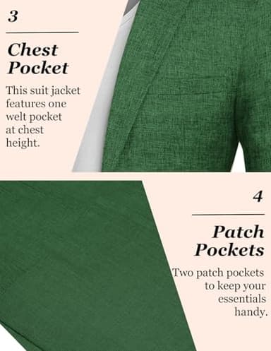 COOFANDY Men Linen Summer Blazer Stylish Regular Fit Linen Sportcoat Business Work Suit Jacket Green - Image 6