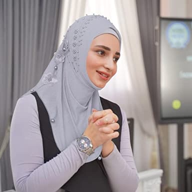 Woeoe Pearl Muslim Hijab Cap Plain Color Pre-Tied Flower Hijab Lightweight Muslim Head Wrap for Women and Girls - Image 7
