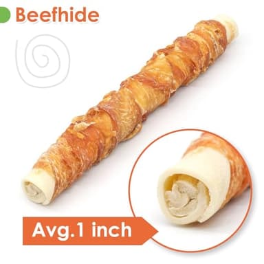 MON2SUN Dog Treats, 9 Inch Chicken Wrapped Rawhide Rolls Snacks, Teeth Cleaning and Long Lasting Chews for Medium and Large Dogs, 38.8oz (10 Count-Pack of 1) - Image 4
