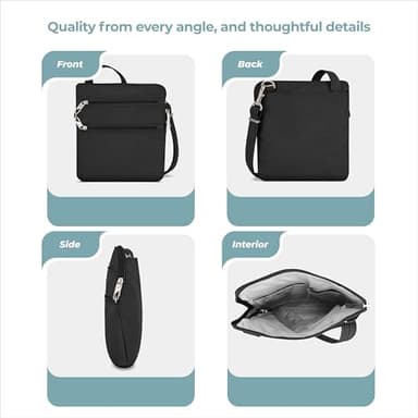 Travelon Anti-theft Classic Slim Double Zip Crossbody Bag, Black, One Size - Image 5