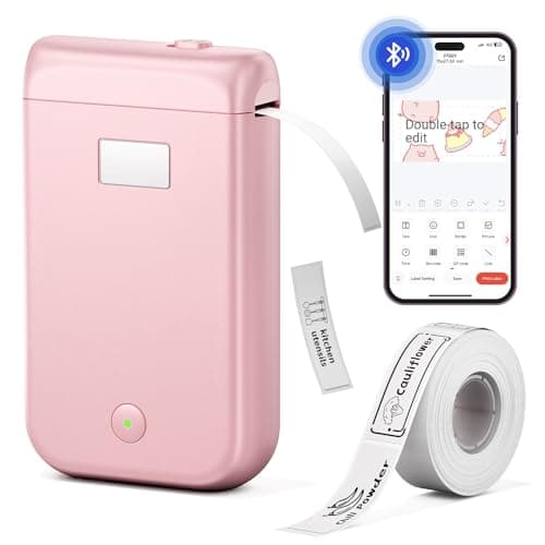 Label Maker Machine with Tape, Label Makers with Multiple Templates, Mini Label Maker Widely Used in Home Office School Organization, Bluetooth Label Printer Easy to Use for Small Labels, Pink - Image 1