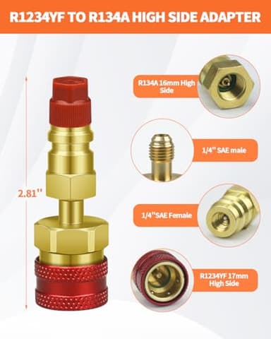 R1234YF Adapter, R1234YF to R134A Quick Coupler, 1234yf to 134a Quick Coupler, High Low Side Connector Conversion Kit AC Charging for R1234yf Refrigerant Air Conditioning System Hose Fitting - Image 2