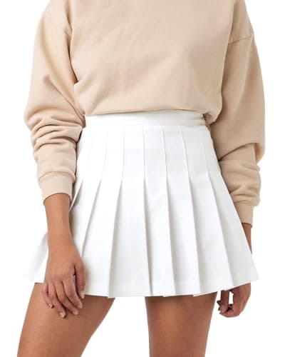SCKTOO Womens Girl High Waisted Pleated Tennis Skirt School A-Line Skater Skirts with Lining Shorts (White,Small) - Image 1
