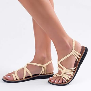 Plaka Palm Leaf Flat Summer Sandals for Women | Perfect for The Beach Walking & Dressy Occasions | Ivory | Size 9 - Image 2