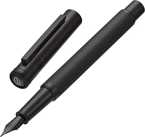 Matte Black Forest Fountain Pen Extra Fine Nib Classic Design with Converter and Metal Pen Box Set by Asvine - Image 1