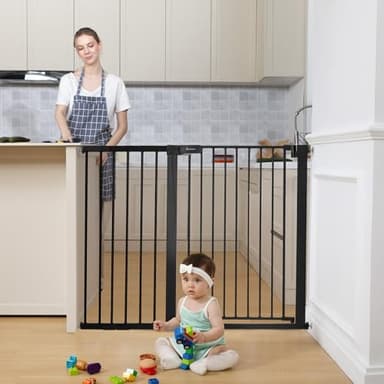 COMOMY 36" Extra Tall Baby Gate for Stairs and Doorways - Fits 29.5" to 48.8" Wide Openings, Auto Close Extra Wide Dog Gate for House, Pressure Mounted Easy Walk Through Pet With Door, Black - Image 7