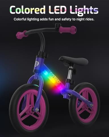 Gotrax KS12 Balance Bike, 12" Toddlers Push Bike with LED Light, Adjustable Seat & Handlebar, Flat-Free Tires & Easy Assembly Kids Bicycle, Lightweight & No Pedal, Gift for Boys Girls, Purple - Image 4
