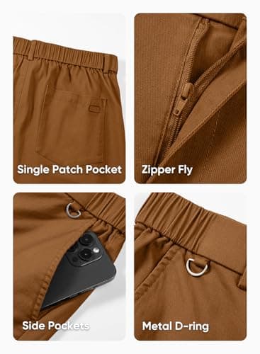 JMIERR Men's Stretch Chino Pants Business Casual Essentials Elastic Waist Classic Fit Tapered Cotton Twill Work Athletic Golf Dress Trousers, M, Camel Brown - Image 8