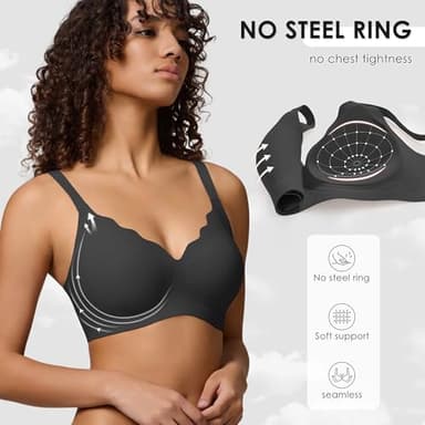 Seamless Wireless Bra for Women with Support - No Underwire Full Coverage Push Up Comfort Bras - Smoothing Fashion Clothing for Womens Girlfriend Gift - Christmas Birthday Gifts for Women(Black,L) - Image 3