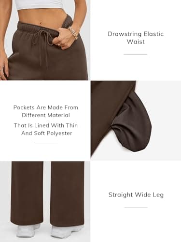 ATHMILE Women’s Fleece Lined Sweatpants Baggy Wide Straight Leg Sweat Pants Y2K Girls Sweatpant School Outfits Brown - Image 3