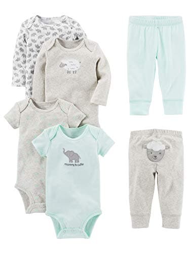 Simple Joys Kid's 6 piece Little Character sets Sleepwear, Grey Lamb, 0-3 Months - Image 1