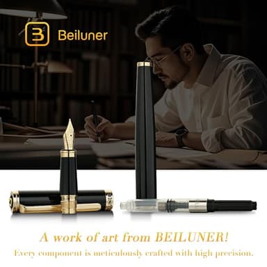 BEILUNER Black Fountain Pen,Stunning Luxury Pens with 24K Gold Accents, Gorgeous 24K Gilded Nib(Medium), Trustworthy Pen Gift for Men&Women -Ink Converter-Elegant, Reliable,Nice Pen for Writing - Image 6