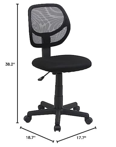 Amazon Basics Rolling Desk Chair, Adjustable, Low Back, Padded Seat, Breathable Mesh, Swivel, Black, 21.25" D x 22.5" W x 38" H - Image 8