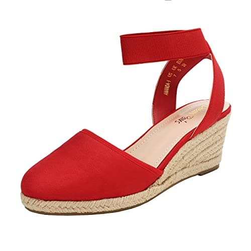 DREAM PAIRS Women's Elastic Ankle Strap Espadrilles Wedge Sandals,Size 7.5,Red,AMANDA-1 - Image 1