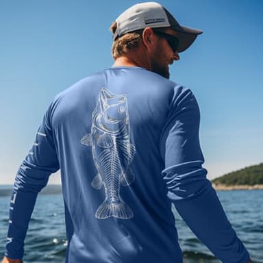 Palmyth Mens Fishing Shirts Long Sleeve Sun Protection Shirts UPF 50+ Rash Guard T-Shirt Tee Navy Bass Sketch XL - Image 4
