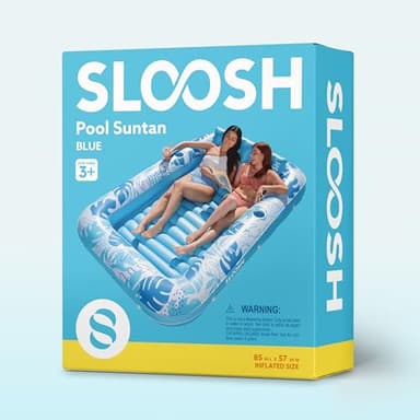 SLOOSH Inflatable Tanning Pool Lounger Float, 85" x 57" Extra Large Pool Floats Adult with Pillow, 4 in 1 Suntan Tub Raft Floatie,Sunbathing Bed Lounge for Water Blow Up Ball Pit Party Gifts, XL-Blue - Image 7