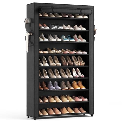 LANTEFUL Shoe Rack with Covers - 10 Tiers Tall Shoe Rack Organizer Large Capacity Shoe Shelf Storage 40 Pairs Space Saving Vertical Shoe Storage Organizer for Closet, Entryway, Dorm, Bedroom - Image 1