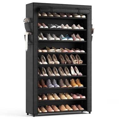 LANTEFUL Shoe Rack with Covers - 10 Tiers Tall Shoe Rack Organizer Large Capacity Shoe Shelf Storage 40 Pairs Space Saving Vertical Shoe Storage Organizer for Closet, Entryway, Dorm, Bedroom - Image 1