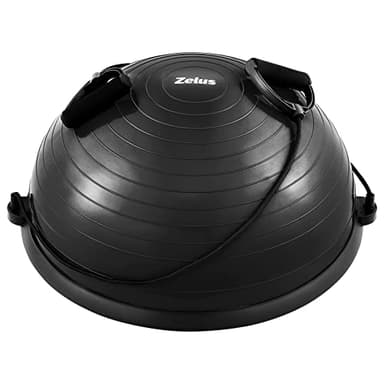 ZELUS Balance Ball Trainer with Resistance Bands & Foot Pump, Inflatable Yoga Ball for Home Gym Workouts, 23 Inch Exercise Half Ball for Balance Training Core Strength Fitness, 330lb Cap (Black) - Image 1