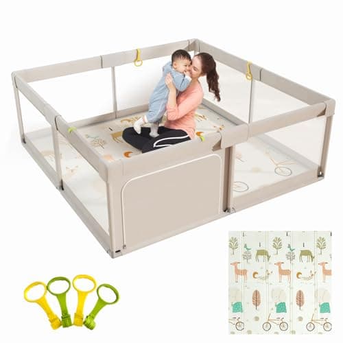 Mloong Baby Playpen with Mat, 59x59 Inches Extra Large Playpen for Babies and Toddlers, Indoor & Outdoor Activity Center, Safety Baby Fence - Image 1