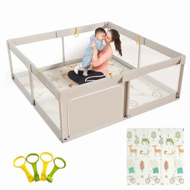 Mloong Baby Playpen with Mat, 59x59 Inches Extra Large Playpen for Babies and Toddlers, Indoor & Outdoor Activity Center, Safety Baby Fence - Image 1