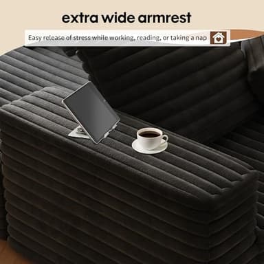 80” Oversized Double Lounge Chaise,Cloud Plush Sofa Bed,Upholstered Boneless Cloud Sofa Deep Seat,No Assembly Required,Modern Corduroy Sleeper Loveseat Chair for Living Room Bedroom Reading,Black - Image 8