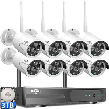 Hiseeu Wireless Pro WiFi Security Camera System, 16CH 4K NVR Kit, 8Pcs 5MP CCTV Home Security Camera System for Indoor/Outdoor Use, Night Vision, Waterproof, Motion Detection, 3TB Hard Drive - Image 1