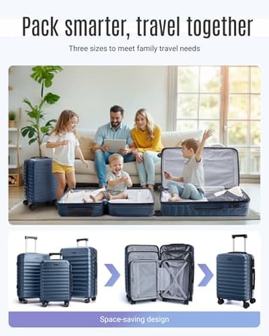LIGHT FLIGHT Luggage Sets, 3 Piece Durable Suitcase Set with Spinner Wheels, 3 Pcs Hardside Lightweight luggage with TSA Lock, Large Checked Travel Suitcases, 20/24/28 Inch, Royal Blue - Image 2