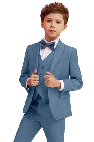 Boy Suit Slim Fit Suits for Kids Formal Outfit 5 Pcs Set Dresswear for Boys Blue Gray Size 6 - Image 5