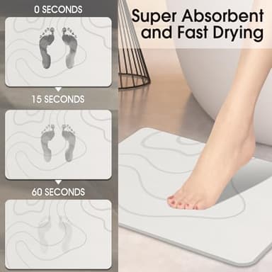 ZIKIBL Stone Bath Mat Diatomaceous Earth Shower Mat Non-Slip Super Absorbent Diatomite Stone Mats for Bathroom Floor/Ktichen Cuonter Quick-Drying Easy to Clean (24''*16''White) - Image 3