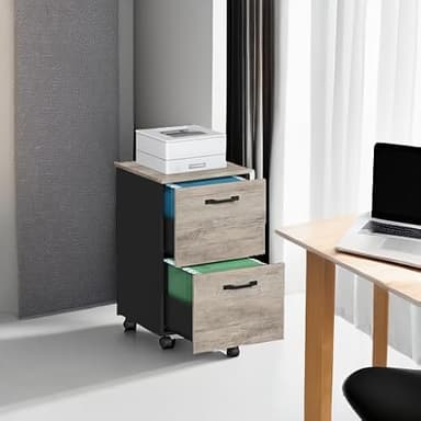 VASAGLE 2-Drawer File Cabinet, Small Rolling Filing Cabinet for Home Office, Printer Stand, for A4, Letter-Size Documents, 15.7 x 16.5 x 27.6 Inches, Heather Greige and Ink Black UOFC040B02 - Image 5