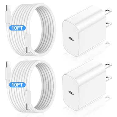 iPhone 17 16 15 Fast Charger Block and 10ft USB C to C Cable Cord Long for Apple iPhone 17 Pro Max/17 Air/16 Pro Max/16/15 Plus/15/iPad Mini/Samsung,Type C Wall Charging Power Adapter Plug Cube Brick - Image 1