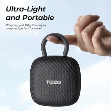 TOZO PE1 Portable Bluetooth Speakers with Adjustable Carabiner, Mini Bluetooth Wireless Shower Speaker with IPX8 Waterproof, 32H Playtime Punchy Bass Audio Speaker for Home, Outdoor and Travel, Black - Image 3