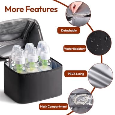 NCVI Breastmilk Cooler Bag with 2 Ice Pack, Breast Pump Bag with Cooler Fits 6 Bottles, Double Layer Breast Milk Travel Bag Baby Bottle, for Travel, Nursing Mom Daycare, Work, Picnic (Black) - Image 4