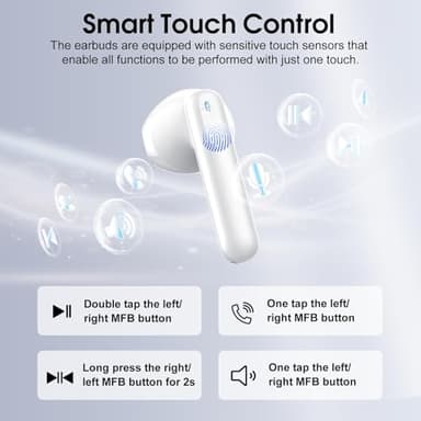 Wireless Earbuds, 2025 Bluetooth 5.4 Headphones in Ear Buds, 40H HiFi Stereo Bluetooth Earbuds with 4 ENC Noise Cancelling Mics, IP7 Waterproof Ultralight Earphones with Dual LED Display USB C, Milky - Image 5