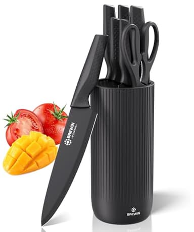 Knife Set, Brewin Kitchen Knife Set, Knives Set for Kitchen, Universal Knife Block, Utility Knife Block Set, New Home Essentials, Apartment Essentials, Dishwasher Safe - Image 1