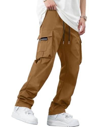HOTake Men's Casual Cargo Joggers Sweatpants - Brown, X-Large - Image 2