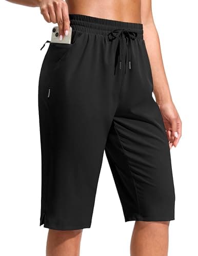 G Gradual Women's 13" Long Hiking Shorts with Zipper Pocket Lightweight Quick Dry Knee Length Bermuda Shorts for Women(Black,XL) - Image 1