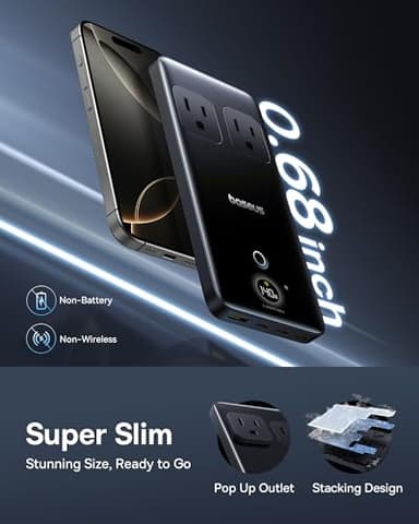 Baseus Blade Charging Station 140W, 6-in-1 Compact USB C Power Strip with 5ft Detachable Flat Extension Cord, Digital Display, Slim Fast Desktop Charger for Work and Travel (Not a Portable Battery) - Image 4