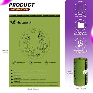 Natuural Dog Poop Bags-150 Counts with Holder (10 Rolls), Biodegradable Poop Bags, Eco-Friendly and Easy to Open, Thick Dog Waste Bags (Green) - Image 2