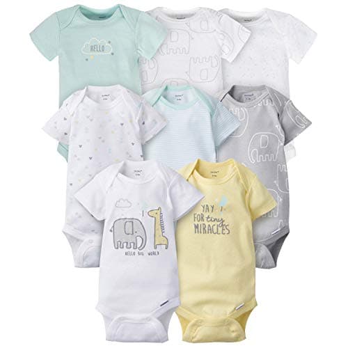 Gerber Baby 8-Pack Short Sleeve Onesies Bodysuits, Animals Green, 0-3 Months - Image 1