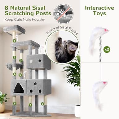 Globlazer Extra Large Cat Tower, 81-inch Tall Cat Tree for Big Cats 20 lbs, XXL Heavy Duty Cat Scratching Tower for Indoor Adult Cats with 3 Cat Condos, 8 Scratching Posts, F81, Light Grey - Image 6